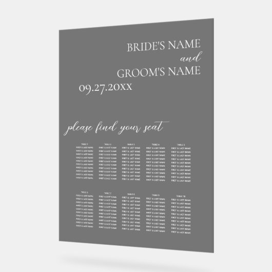 ミニマリスト黒い曇り結婚付き座席表 アクリルサイン (傾斜)
