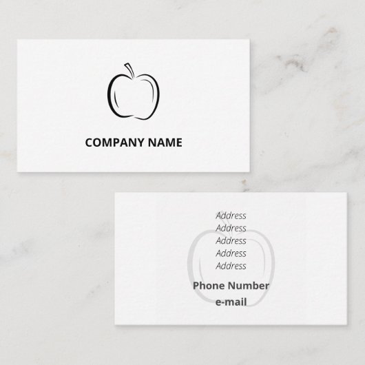 ミニマリスト黒くさび形ラインアートアップル 名刺 (正面/裏面)
