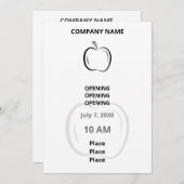 ミニマリスト黒くさび形ラインアートアップル 招待状 (正面/裏面)