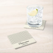 ミニマリスト黒の薄ストライプいパーソナライズされた スクエアペーパーコースター (インサイチュ)