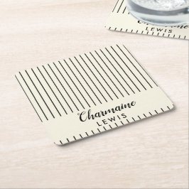 ミニマリスト黒の薄ストライプいパーソナライズされた スクエアペーパーコースター