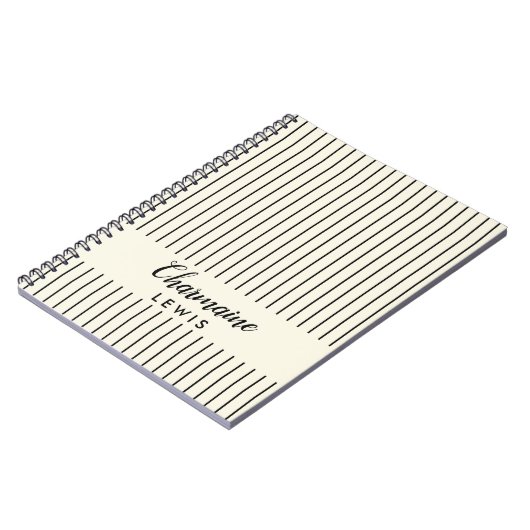 ミニマリスト黒の薄ストライプいパーソナライズされた ノートブック (左側)