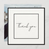 ミニマリスト黒エレガントスクリプト結婚写真 サンキューカード (正面/裏面)