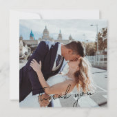 ミニマリスト黒エレガントスクリプト結婚写真 サンキューカード (裏面)