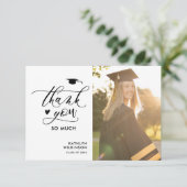 ミニマリスト黒エレガント文字写真卒業 サンキューカード (スタンド正面)
