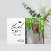 ミニマリスト黒エレガント文字写真卒業 サンキューカード (スタンド正面)