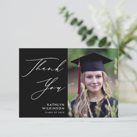 ミニマリスト黒エレガント文字GRADありがとう 招待状 (スタンド正面)