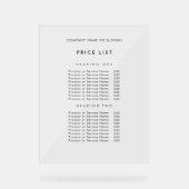 ミニマリスト黒ビジネス名価格表 アクリルサイン (正面)