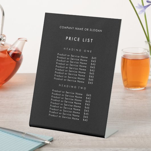 ミニマリスト黒ビジネス名価格表 台座サイン (インサイチュ)