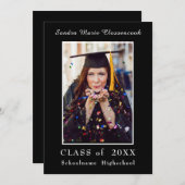 ミニマリスト黒フレーム白スクリプト卒業An 案内状 (正面/裏面)