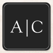 ミニマリスト黒モノグラム結婚ズ スクエアペーパーコースター (正面)