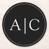 ミニマリスト黒モノグラム結婚ズ ラウンドペーパーコースター (正面)