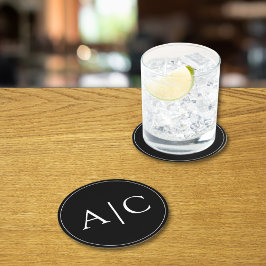 ミニマリスト黒モノグラム結婚ズ ラウンドペーパーコースター