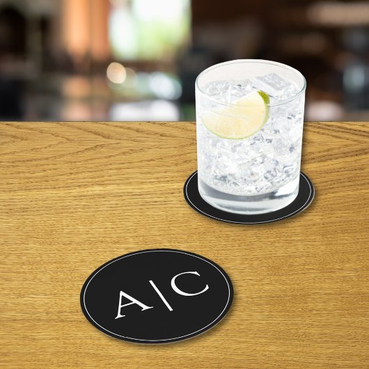 ミニマリスト黒モノグラム結婚ズ ラウンドペーパーコースター