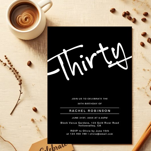 ミニマリスト黒人大人30歳の誕生日パーティー 招待状