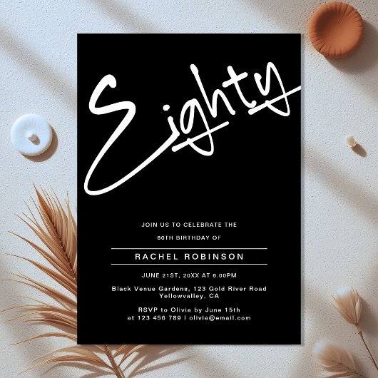 ミニマリスト黒人大人80歳の誕生日パーティー 招待状