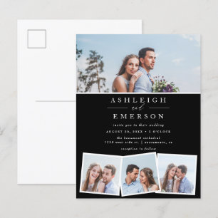 ミニマリスト黒写真コラ結婚ージ インビテーションポストカード