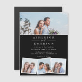 ミニマリスト黒写真コラ結婚ージ マグネット招待状 (正面/裏面)