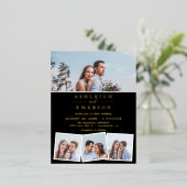 ミニマリスト黒写真コラ結婚ージ 箔招待状ポストカード (立ち正面)