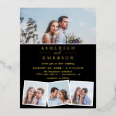 ミニマリスト黒写真コラ結婚ージ 箔招待状ポストカード (正面)