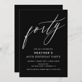 ミニマリスト黒四十40h誕生日パーティー 招待状 (正面/裏面)