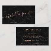 ミニマリスト黒大理石バラ金ゴールド署名スクリプト 名刺 (正面/裏面)