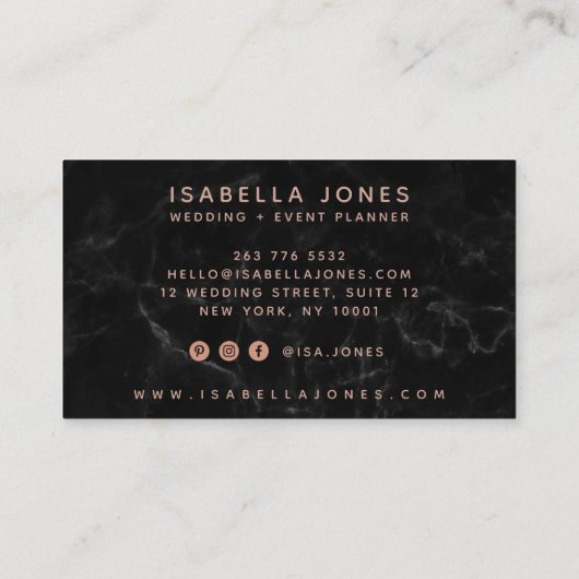 ミニマリスト黒大理石バラ金ゴールド署名スクリプト 名刺 (裏面)
