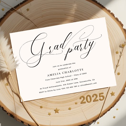 ミニマリスト黒字書道グラードパーティー 招待状