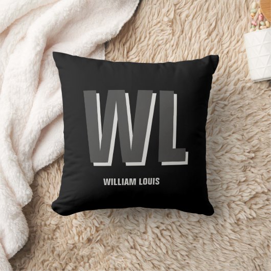 ミニマリスト黒灰色モノグラパーソナライズされたム クッション (ブランケット)