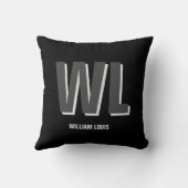 ミニマリスト黒灰色モノグラパーソナライズされたム クッション (裏面)