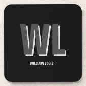 ミニマリスト黒灰色モノグラパーソナライズされたム コースター (正面)