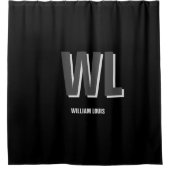 ミニマリスト黒灰色モノグラパーソナライズされたム シャワーカーテン (正面)