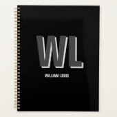 ミニマリスト黒灰色モノグラパーソナライズされたム プランナー手帳 (正面)