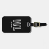 ミニマリスト黒灰色モノグラパーソナライズされたム ラゲッジタグ (正面横)