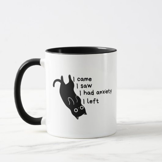 ミニマリスト黒猫の不安を感じるユーモアあふれるインナー向けグッズ マグカップ (左)