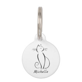 ミニマリスト黒猫オンホワイトアドネームペット用名札 ペット　ネームタグ