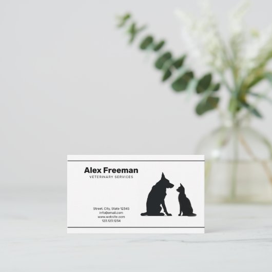 ミニマリスト黒白キャットドッグベテリアン 名刺 (スタンド正面)