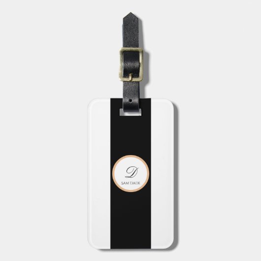 ミニマリスト黒白、金ゴールドプレーンの基本名 ラゲッジタグ (正面縦)