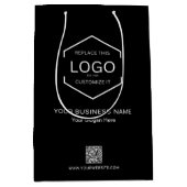ミニマリスト黒社名QRコードロゴ ミディアムペーパーバッグ (正面)