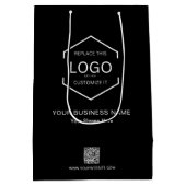 ミニマリスト黒社名QRコードロゴ ミディアムペーパーバッグ (裏面)