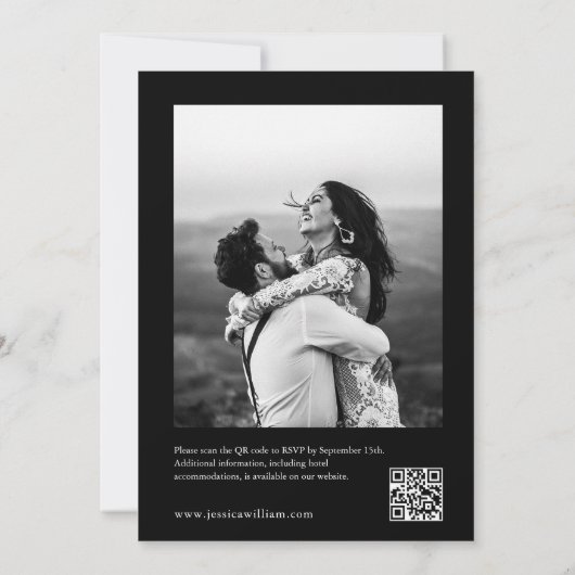 ミニマリスト黒私たちはQRコード写真結婚を行う 招待状 (裏面)