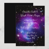 ミニマリスト黒紫色の天空結婚人 招待状 (正面/裏面)