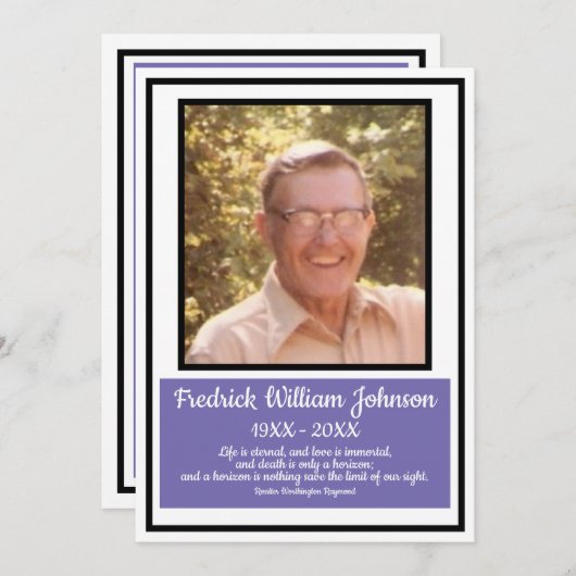 ミニマリスト黒縁ど紫の名前引用文葬儀 プログラム (正面/裏面)