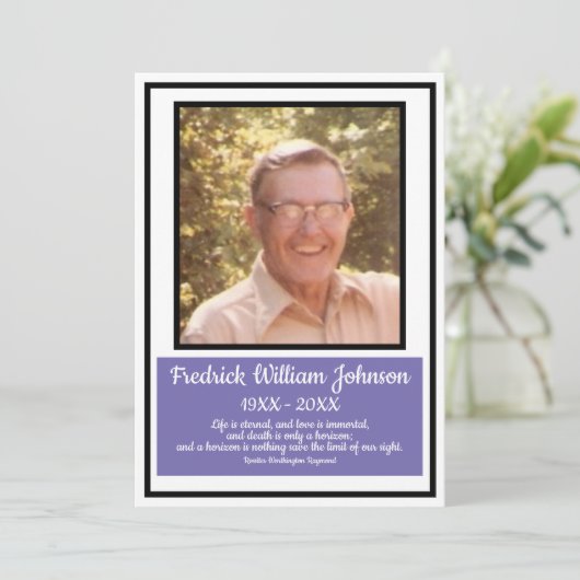 ミニマリスト黒縁ど紫の名前引用文葬儀 プログラム (スタンド正面)