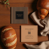 ミニマリスト黒褐色ストライプのベーカリー スクエア名刺