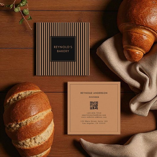 ミニマリスト黒褐色ストライプのベーカリー スクエア名刺