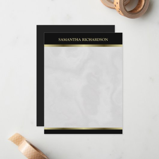 ミニマリスト黒金ゴールドとグレー大理石名 ノートカード (正面/裏面インサイチュ)