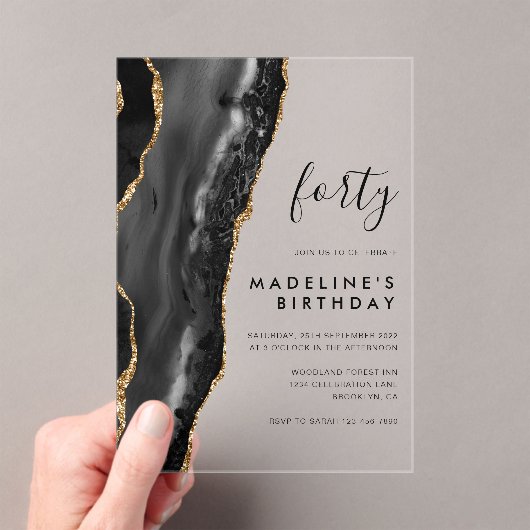 ミニマリスト黒金ゴールドゲートGeode 40th誕生日 アクリル招待状 (インサイチュ (ポータブル))