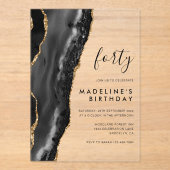 ミニマリスト黒金ゴールドゲートGeode 40th誕生日 アクリル招待状 (正面)