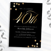 ミニマリスト黒金ゴールドサプライズ40th誕生日パーティー 招待状